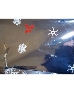 Close outs - Sheets - 7 ½'' x 7 ½'' - Snow flakes and canes red and white over silver